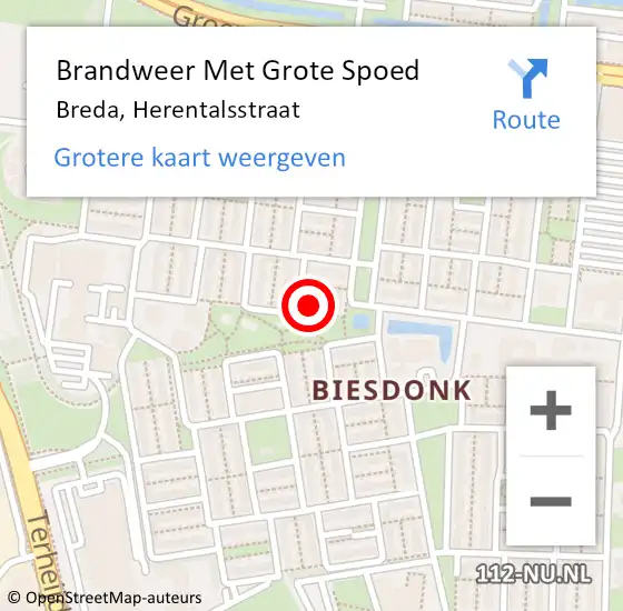 Locatie op kaart van de 112 melding: Brandweer Met Grote Spoed Naar Breda, Herentalsstraat op 25 december 2024 20:51