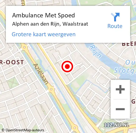 Locatie op kaart van de 112 melding: Ambulance Met Spoed Naar Alphen aan den Rijn, Waalstraat op 25 december 2024 21:01