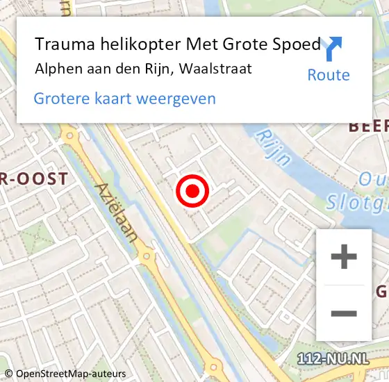 Locatie op kaart van de 112 melding: Trauma helikopter Met Grote Spoed Naar Alphen aan den Rijn, Waalstraat op 25 december 2024 21:05