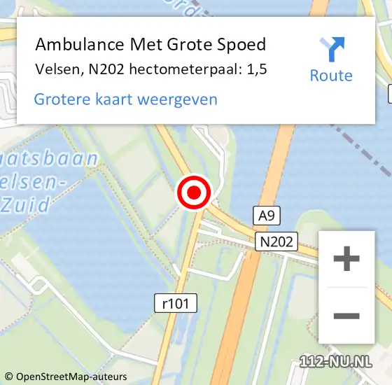 Locatie op kaart van de 112 melding: Ambulance Met Grote Spoed Naar Velsen, N202 hectometerpaal: 1,5 op 25 december 2024 21:12