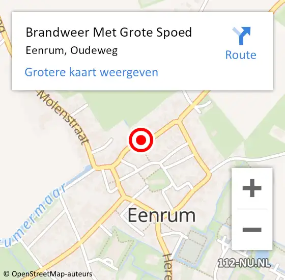 Locatie op kaart van de 112 melding: Brandweer Met Grote Spoed Naar Eenrum, Oudeweg op 25 december 2024 22:18
