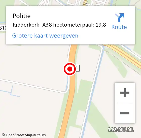 Locatie op kaart van de 112 melding: Politie Ridderkerk, A38 hectometerpaal: 19,8 op 25 december 2024 22:25