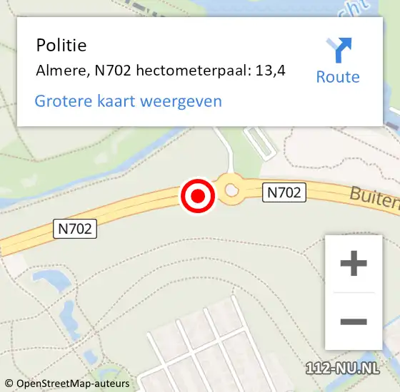 Locatie op kaart van de 112 melding: Politie Almere, N702 hectometerpaal: 13,4 op 25 december 2024 22:41