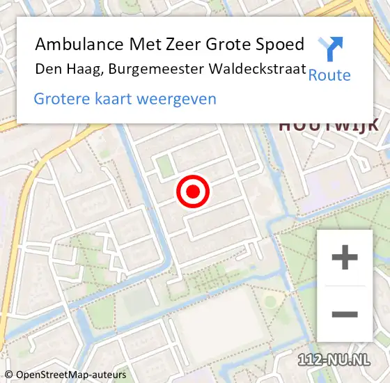 Locatie op kaart van de 112 melding: Ambulance Met Zeer Grote Spoed Naar Den Haag, Burgemeester Waldeckstraat op 25 december 2024 23:10