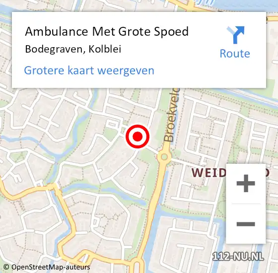 Locatie op kaart van de 112 melding: Ambulance Met Grote Spoed Naar Bodegraven, Kolblei op 25 december 2024 23:22