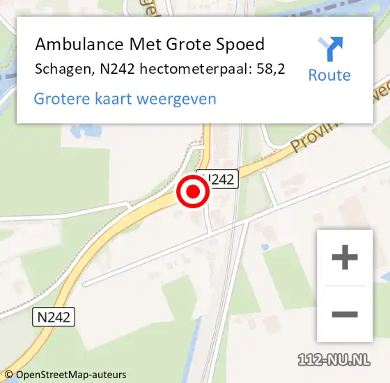 Locatie op kaart van de 112 melding: Ambulance Met Grote Spoed Naar Schagen, N242 hectometerpaal: 58,2 op 25 december 2024 23:29