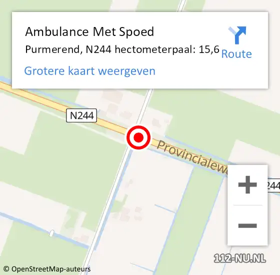 Locatie op kaart van de 112 melding: Ambulance Met Spoed Naar Purmerend, N244 hectometerpaal: 15,6 op 26 december 2024 02:19