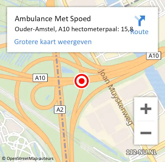 Locatie op kaart van de 112 melding: Ambulance Met Spoed Naar Ouder-Amstel, A10 hectometerpaal: 15,8 op 26 december 2024 03:05