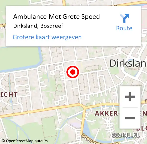 Locatie op kaart van de 112 melding: Ambulance Met Grote Spoed Naar Dirksland, Bosdreef op 26 december 2024 07:12