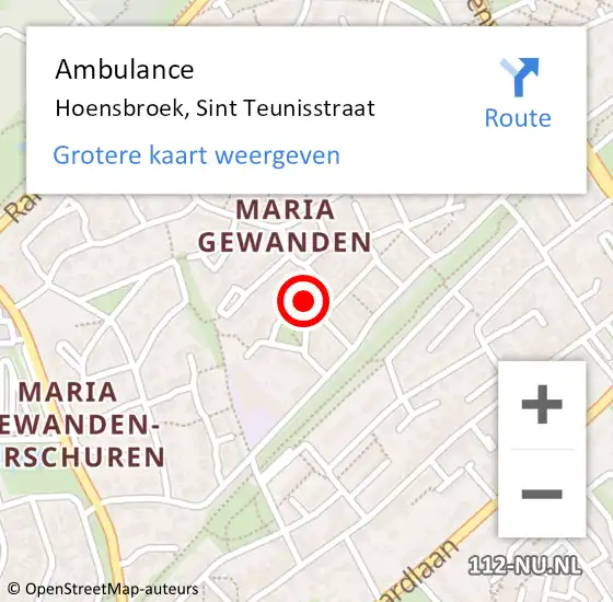 Locatie op kaart van de 112 melding: Ambulance Hoensbroek, Sint Teunisstraat op 31 oktober 2014 16:27