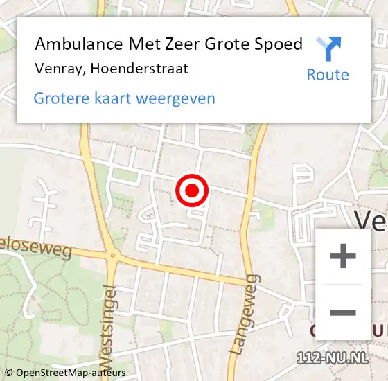 Locatie op kaart van de 112 melding: Ambulance Met Zeer Grote Spoed Naar Venray, Hoenderstraat op 26 december 2024 10:01