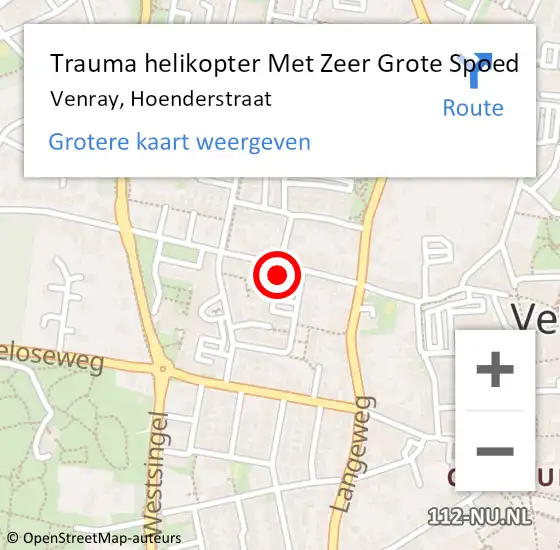 Locatie op kaart van de 112 melding: Trauma helikopter Met Zeer Grote Spoed Naar Venray, Hoenderstraat op 26 december 2024 10:02