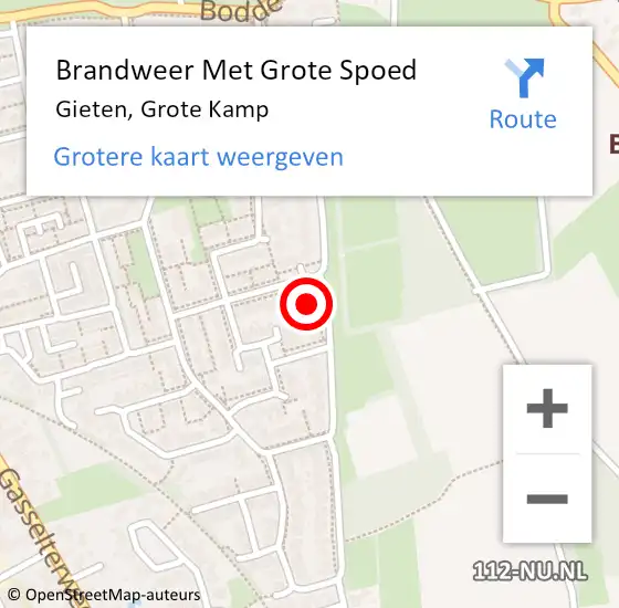 Locatie op kaart van de 112 melding: Brandweer Met Grote Spoed Naar Gieten, Grote Kamp op 26 december 2024 10:27