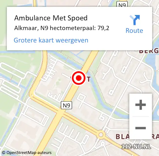 Locatie op kaart van de 112 melding: Ambulance Met Spoed Naar Alkmaar, N9 hectometerpaal: 79,2 op 26 december 2024 10:29