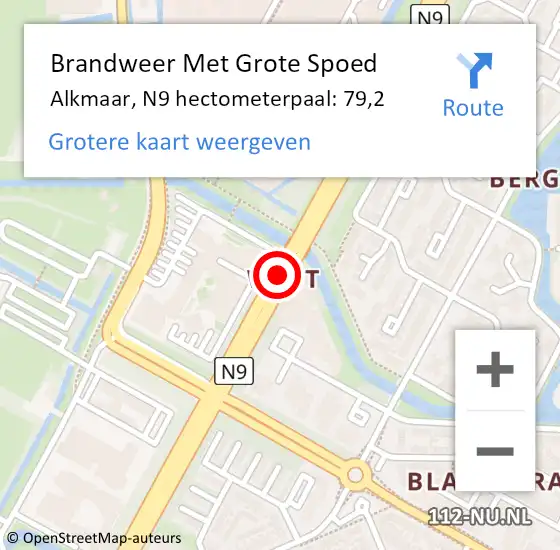 Locatie op kaart van de 112 melding: Brandweer Met Grote Spoed Naar Alkmaar, N9 hectometerpaal: 79,2 op 26 december 2024 10:30