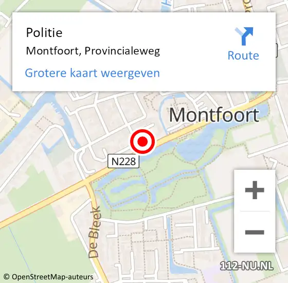 Locatie op kaart van de 112 melding: Politie Montfoort, Provincialeweg op 26 december 2024 10:37