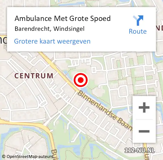 Locatie op kaart van de 112 melding: Ambulance Met Grote Spoed Naar Barendrecht, Windsingel op 26 december 2024 10:45