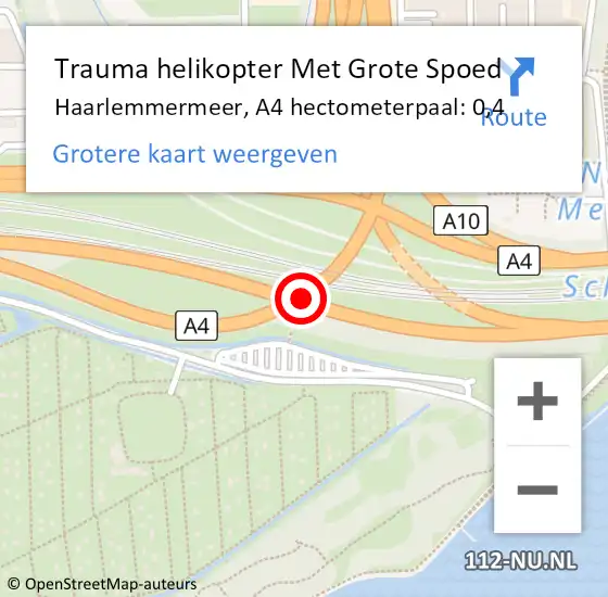 Locatie op kaart van de 112 melding: Trauma helikopter Met Grote Spoed Naar Haarlemmermeer, A4 hectometerpaal: 0,4 op 26 december 2024 10:57