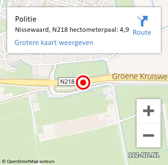 Locatie op kaart van de 112 melding: Politie Nissewaard, N218 hectometerpaal: 4,9 op 26 december 2024 11:18