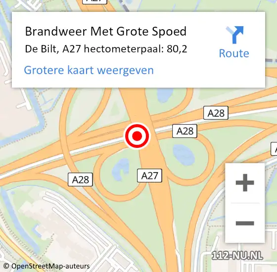 Locatie op kaart van de 112 melding: Brandweer Met Grote Spoed Naar De Bilt, A27 hectometerpaal: 80,2 op 26 december 2024 11:27