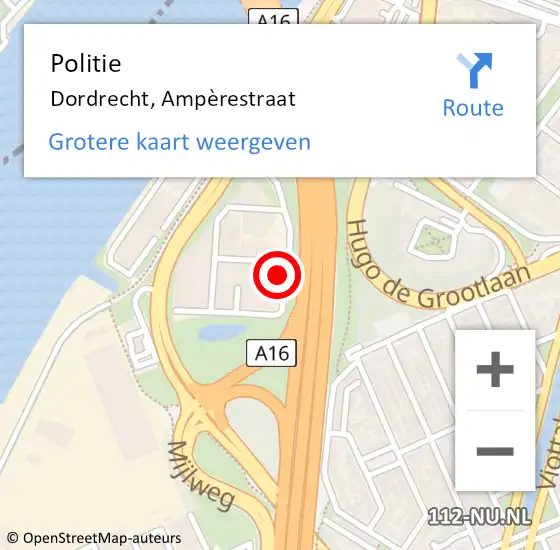 Locatie op kaart van de 112 melding: Politie Dordrecht, Ampèrestraat op 26 december 2024 11:29