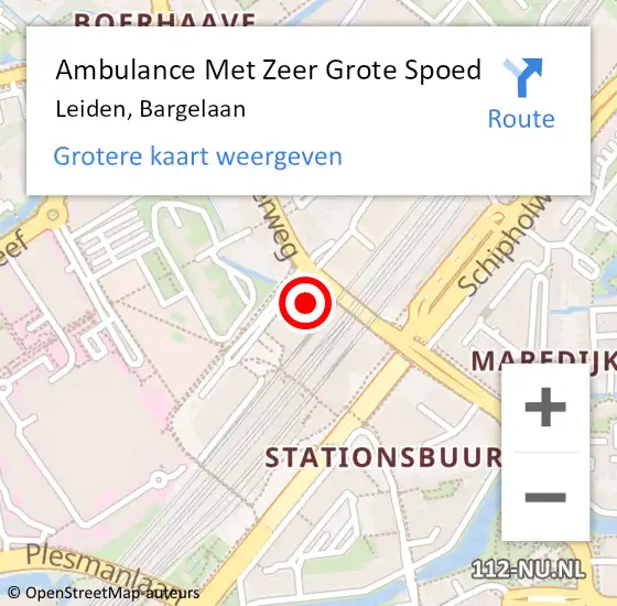 Locatie op kaart van de 112 melding: Ambulance Met Zeer Grote Spoed Naar Leiden, Bargelaan op 26 december 2024 11:38