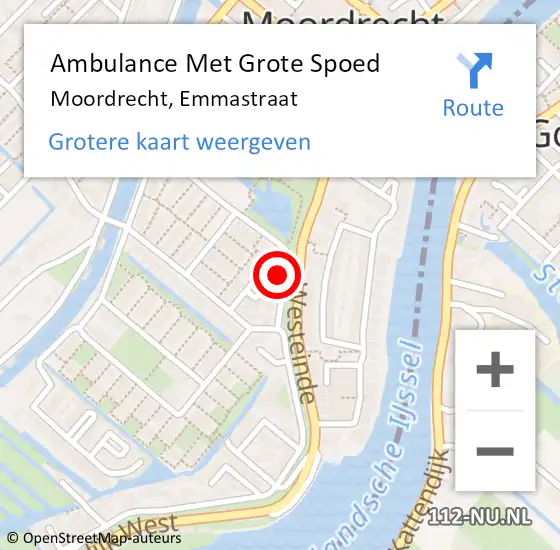 Locatie op kaart van de 112 melding: Ambulance Met Grote Spoed Naar Moordrecht, Emmastraat op 31 oktober 2014 16:44