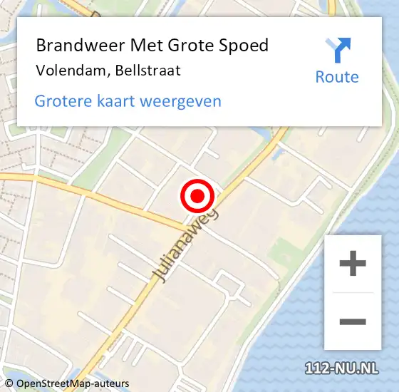 Locatie op kaart van de 112 melding: Brandweer Met Grote Spoed Naar Volendam, Bellstraat op 26 december 2024 12:52