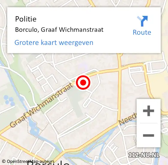 Locatie op kaart van de 112 melding: Politie Borculo, Graaf Wichmanstraat op 26 december 2024 13:13