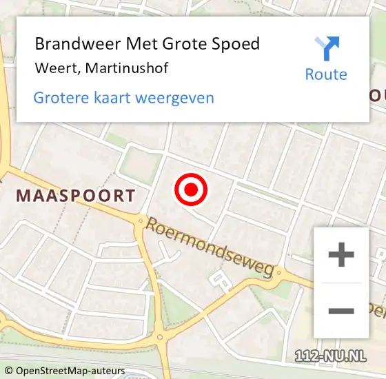 Locatie op kaart van de 112 melding: Brandweer Met Grote Spoed Naar Weert, Martinushof op 26 december 2024 13:29