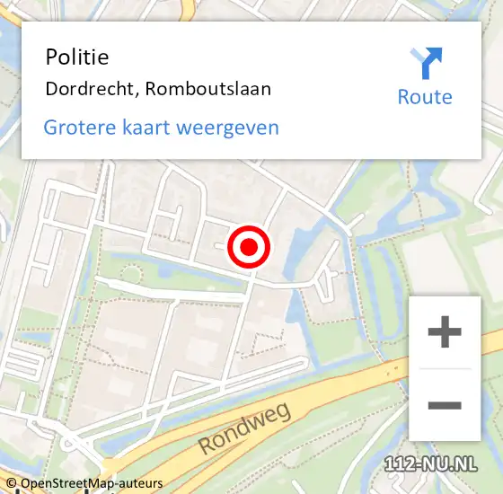 Locatie op kaart van de 112 melding: Politie Dordrecht, Romboutslaan op 26 december 2024 14:27