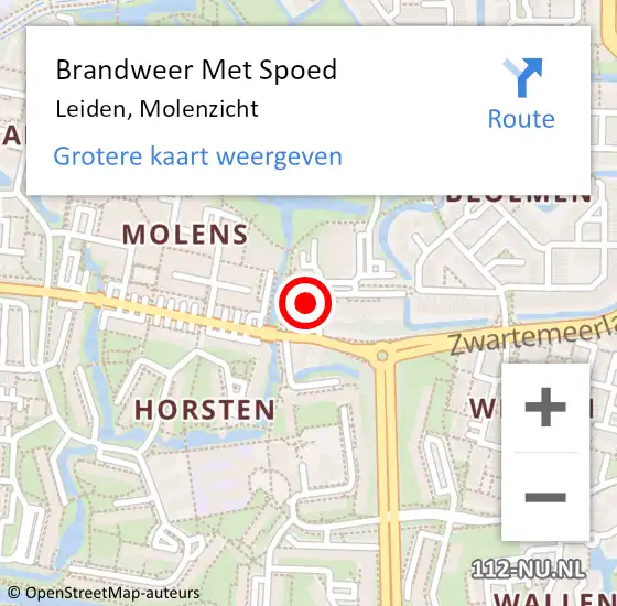 Locatie op kaart van de 112 melding: Brandweer Met Spoed Naar Leiden, Molenzicht op 26 december 2024 14:39