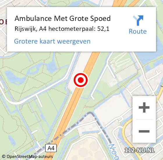 Locatie op kaart van de 112 melding: Ambulance Met Grote Spoed Naar Rijswijk, A4 hectometerpaal: 52,1 op 26 december 2024 14:59