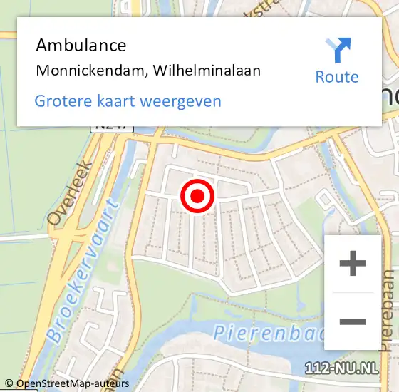 Locatie op kaart van de 112 melding: Ambulance Monnickendam, Wilhelminalaan op 26 december 2024 15:02