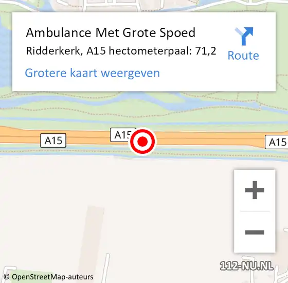 Locatie op kaart van de 112 melding: Ambulance Met Grote Spoed Naar Ridderkerk, A15 hectometerpaal: 71,2 op 26 december 2024 15:38