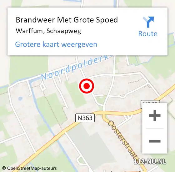 Locatie op kaart van de 112 melding: Brandweer Met Grote Spoed Naar Warffum, Schaapweg op 26 december 2024 15:50