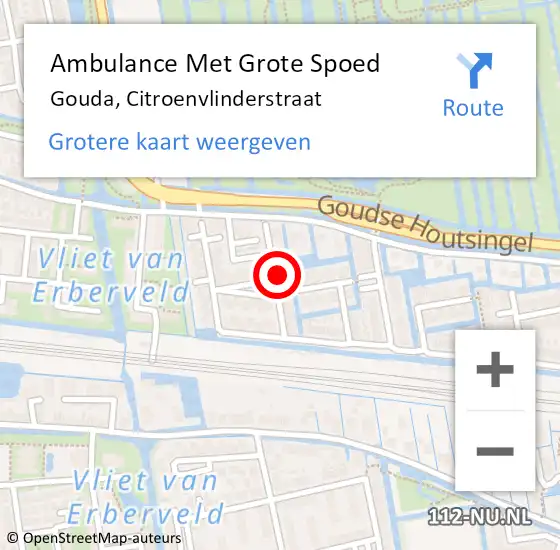 Locatie op kaart van de 112 melding: Ambulance Met Grote Spoed Naar Gouda, Citroenvlinderstraat op 26 december 2024 16:22