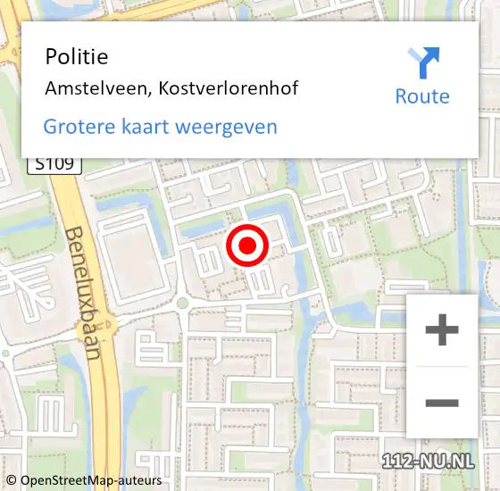 Locatie op kaart van de 112 melding: Politie Amstelveen, Kostverlorenhof op 31 oktober 2014 17:07