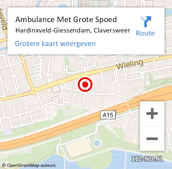 Locatie op kaart van de 112 melding: Ambulance Met Grote Spoed Naar Hardinxveld-Giessendam, Claversweer op 26 december 2024 16:58