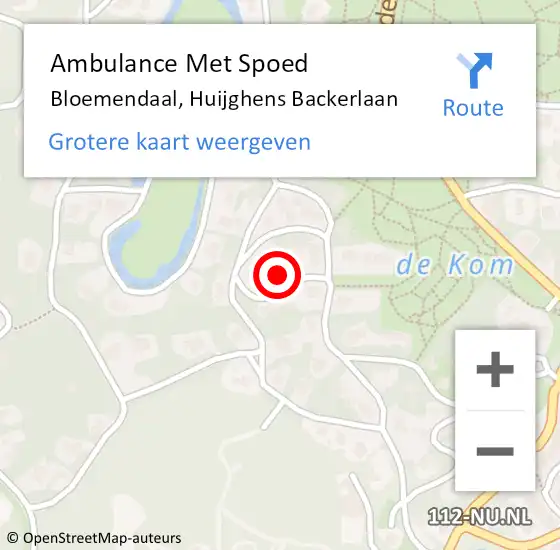 Locatie op kaart van de 112 melding: Ambulance Met Spoed Naar Bloemendaal, Huijghens Backerlaan op 26 december 2024 17:00