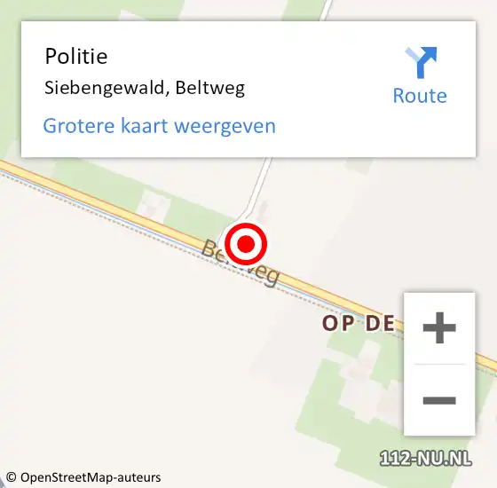 Locatie op kaart van de 112 melding: Politie Siebengewald, Beltweg op 26 december 2024 18:18