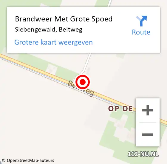 Locatie op kaart van de 112 melding: Brandweer Met Grote Spoed Naar Siebengewald, Beltweg op 26 december 2024 18:19