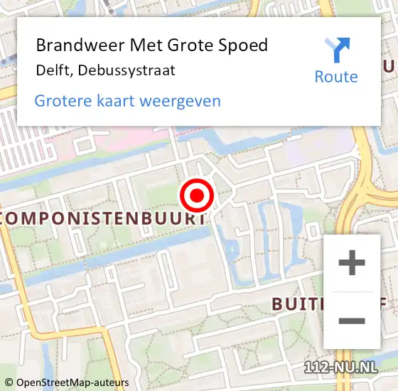 Locatie op kaart van de 112 melding: Brandweer Met Grote Spoed Naar Delft, Debussystraat op 26 december 2024 18:29