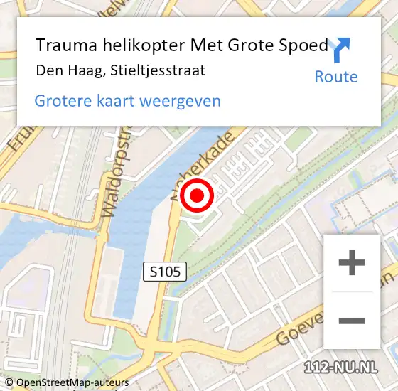 Locatie op kaart van de 112 melding: Trauma helikopter Met Grote Spoed Naar Den Haag, Stieltjesstraat op 26 december 2024 18:36