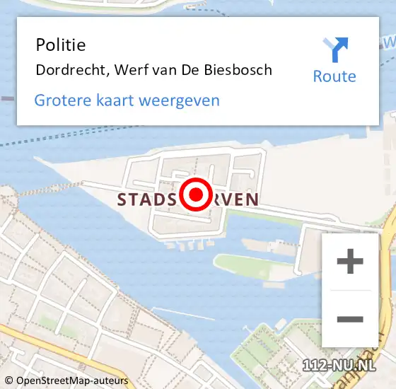 Locatie op kaart van de 112 melding: Politie Dordrecht, Werf van De Biesbosch op 26 december 2024 18:58