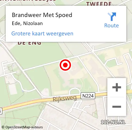 Locatie op kaart van de 112 melding: Brandweer Met Spoed Naar Ede, Nizolaan op 26 december 2024 19:00