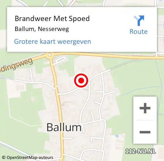 Locatie op kaart van de 112 melding: Brandweer Met Spoed Naar Ballum, Nesserweg op 26 december 2024 19:11