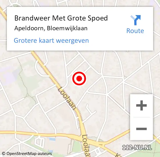 Locatie op kaart van de 112 melding: Brandweer Met Grote Spoed Naar Apeldoorn, Bloemwijklaan op 26 december 2024 19:29