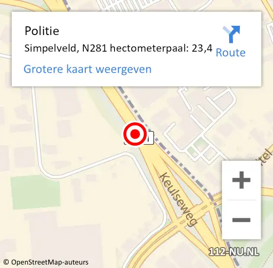 Locatie op kaart van de 112 melding: Politie Simpelveld, N281 hectometerpaal: 23,4 op 26 december 2024 19:41
