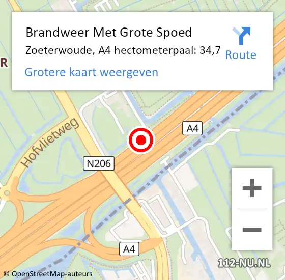 Locatie op kaart van de 112 melding: Brandweer Met Grote Spoed Naar Zoeterwoude, A4 hectometerpaal: 34,7 op 26 december 2024 19:48